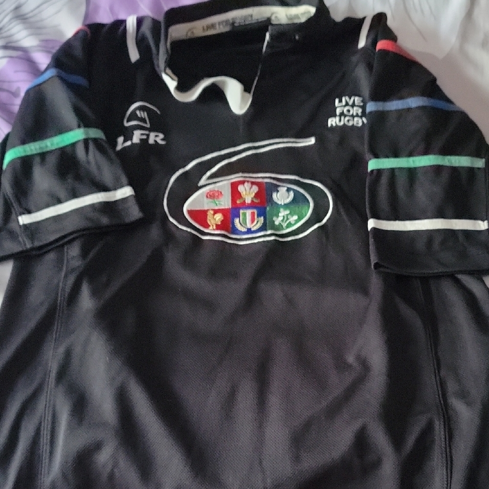 Black Rugby Jersey 6 Natioms with Colorful Emblems